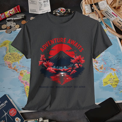 Adventure Awaits – Wander Far, Breathe Deep, See Japan T-Shirt – Scenic Mountain Escape Design Air Travel T-Shirts | Jetsetter, Airport, and International Flight Tees