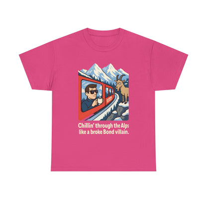 Glacier Express Chill Tee – Skeptical Goat in the Alps Vibe Road Trip & Vehicle Travel T-Shirts | Car, RV, and Motorcycle Adventure Tees