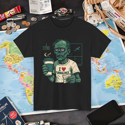 I Love Turbulence – Exhausted Zombie Traveler Coffee Tee Air Travel T-Shirts | Jetsetter, Airport, and International Flight Tees