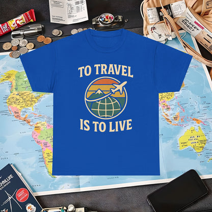 To Travel Is To Live – Vintage Globe & Airplane Travel Badge Tee (Layover Club) Air Travel T-Shirts | Jetsetter, Airport, and International Flight Tees