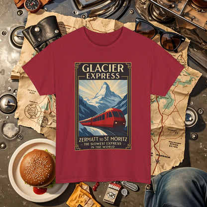 Glacier Express – Art Deco Alpine Train Adventure Tee Road Trip & Vehicle Travel T-Shirts | Car, RV, and Motorcycle Adventure Tees
