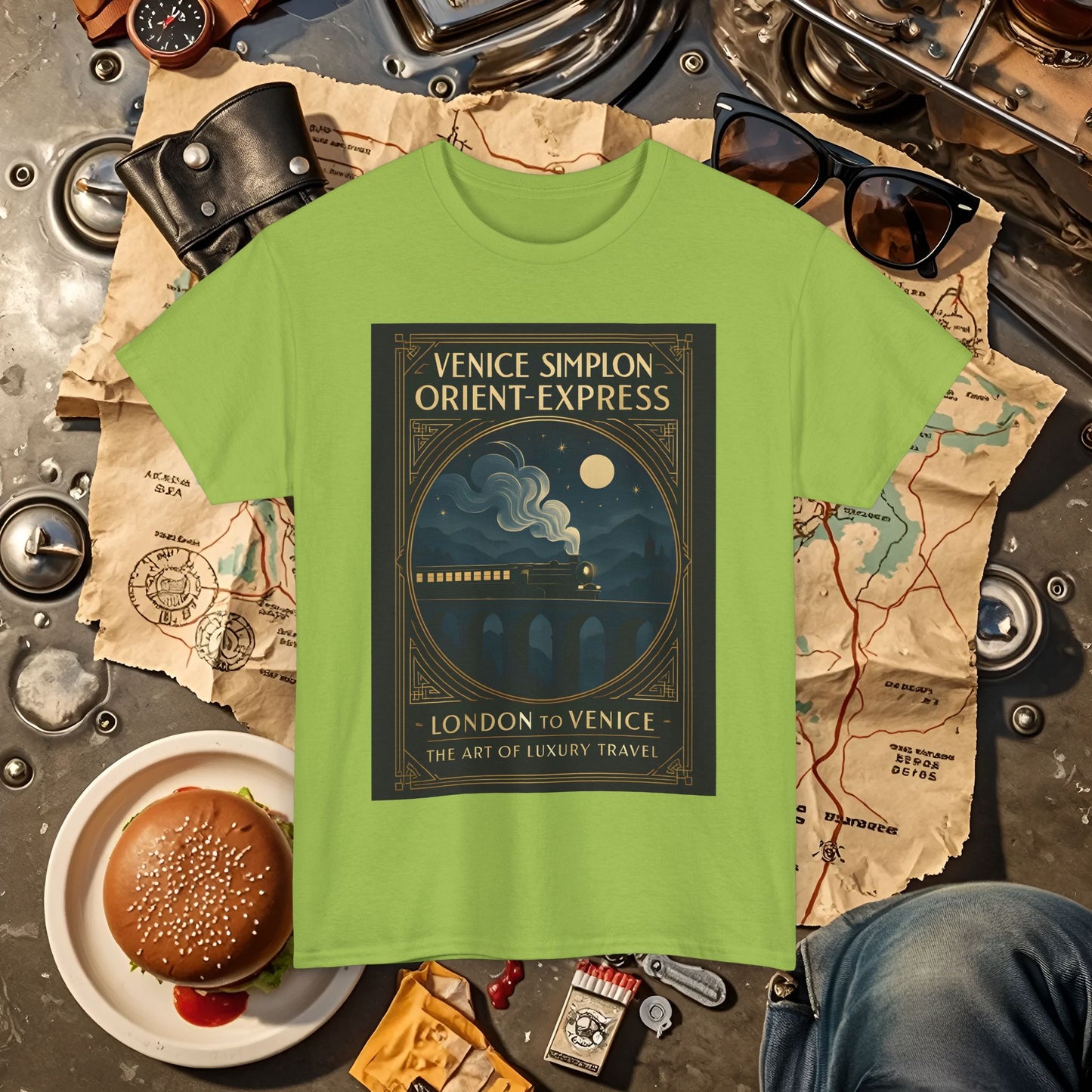 Orient Express at Night – Art Deco Venice Simplon Midnight Train Tee Road Trip & Vehicle Travel T-Shirts | Car, RV, and Motorcycle Adventure Tees