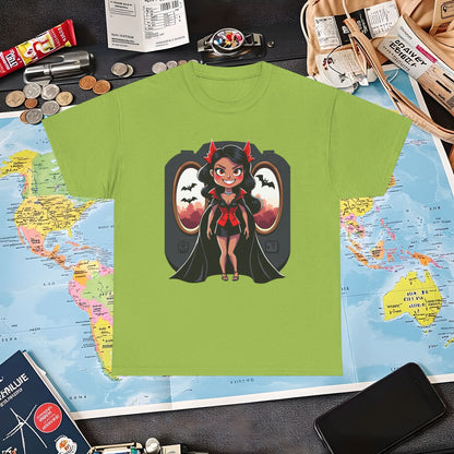 Vampire Flight Attendant T-Shirt – Gothic Girl with Bats Flying Outside the Plane Air Travel T-Shirts | Jetsetter, Airport, and International Flight Tees