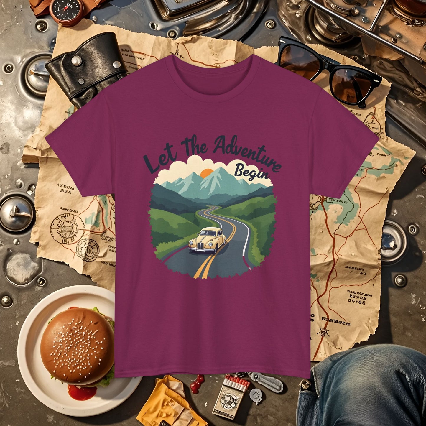 Adventure Awaits Road Trip & Vehicle Travel T-Shirts | Car, RV, and Motorcycle Adventure Tees