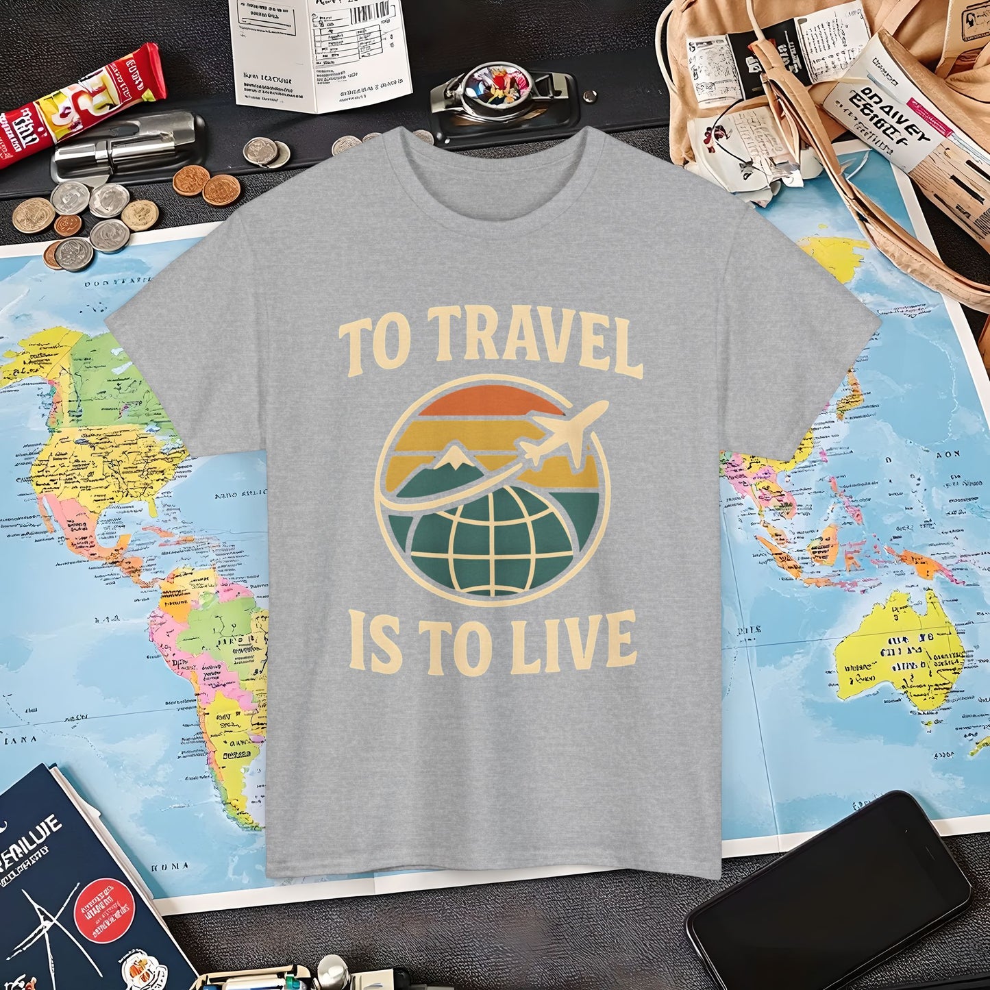 To Travel Is To Live – Vintage Globe & Airplane Travel Badge Tee (Layover Club) Air Travel T-Shirts | Jetsetter, Airport, and International Flight Tees