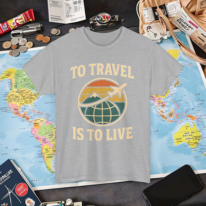 To Travel Is To Live – Vintage Globe & Airplane Travel Badge Tee (Layover Club) Air Travel T-Shirts | Jetsetter, Airport, and International Flight Tees