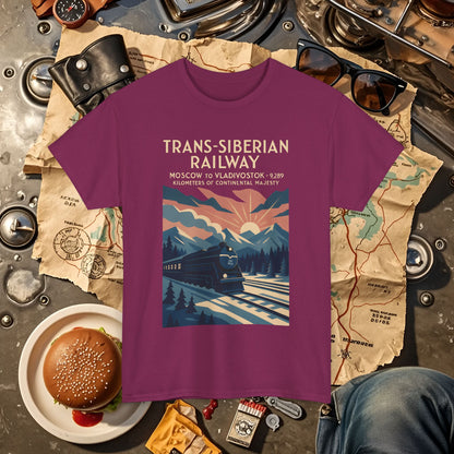 Trans-Siberian Twilight – Art Deco Russian Train Journey Tee Road Trip & Vehicle Travel T-Shirts | Car, RV, and Motorcycle Adventure Tees