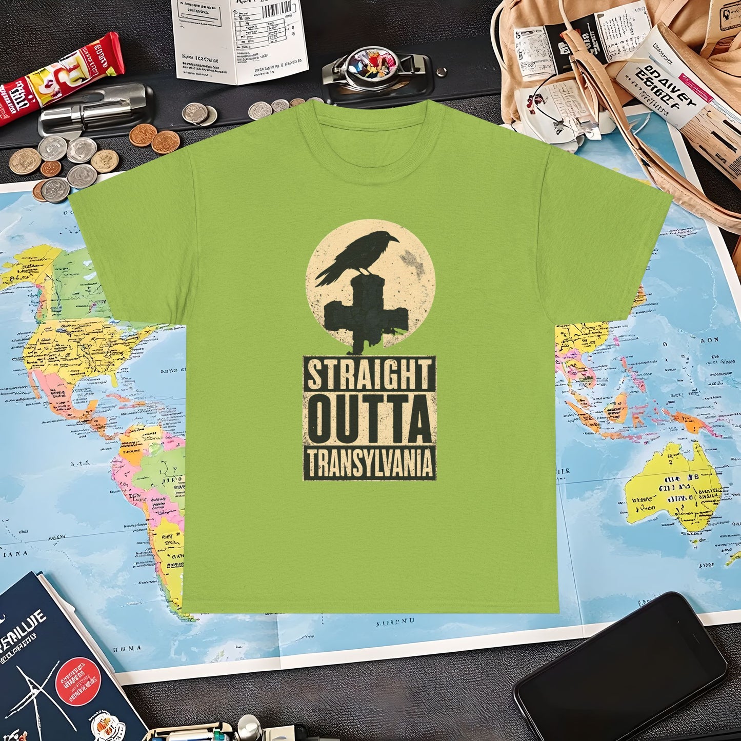 Straight Outta Transylvania Raven Cross Tee – Gothic Travel Romania Shirt | Layover Club Air Travel T-Shirts | Jetsetter, Airport, and International Flight Tees