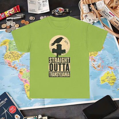 Straight Outta Transylvania Raven Cross Tee – Gothic Travel Romania Shirt | Layover Club Air Travel T-Shirts | Jetsetter, Airport, and International Flight Tees