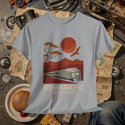 Australian Indian Pacific – Art Deco Desert Crossing Train Tee Road Trip & Vehicle Travel T-Shirts | Car, RV, and Motorcycle Adventure Tees