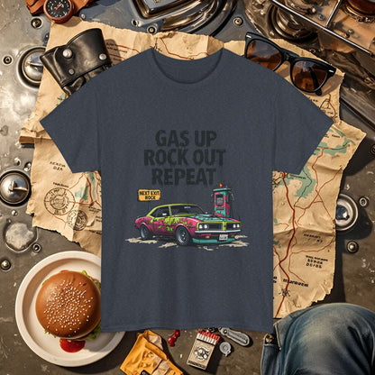 Gas Up, Rock Out and Repeat Road Trip & Vehicle Travel T-Shirts | Car, RV, and Motorcycle Adventure Tees