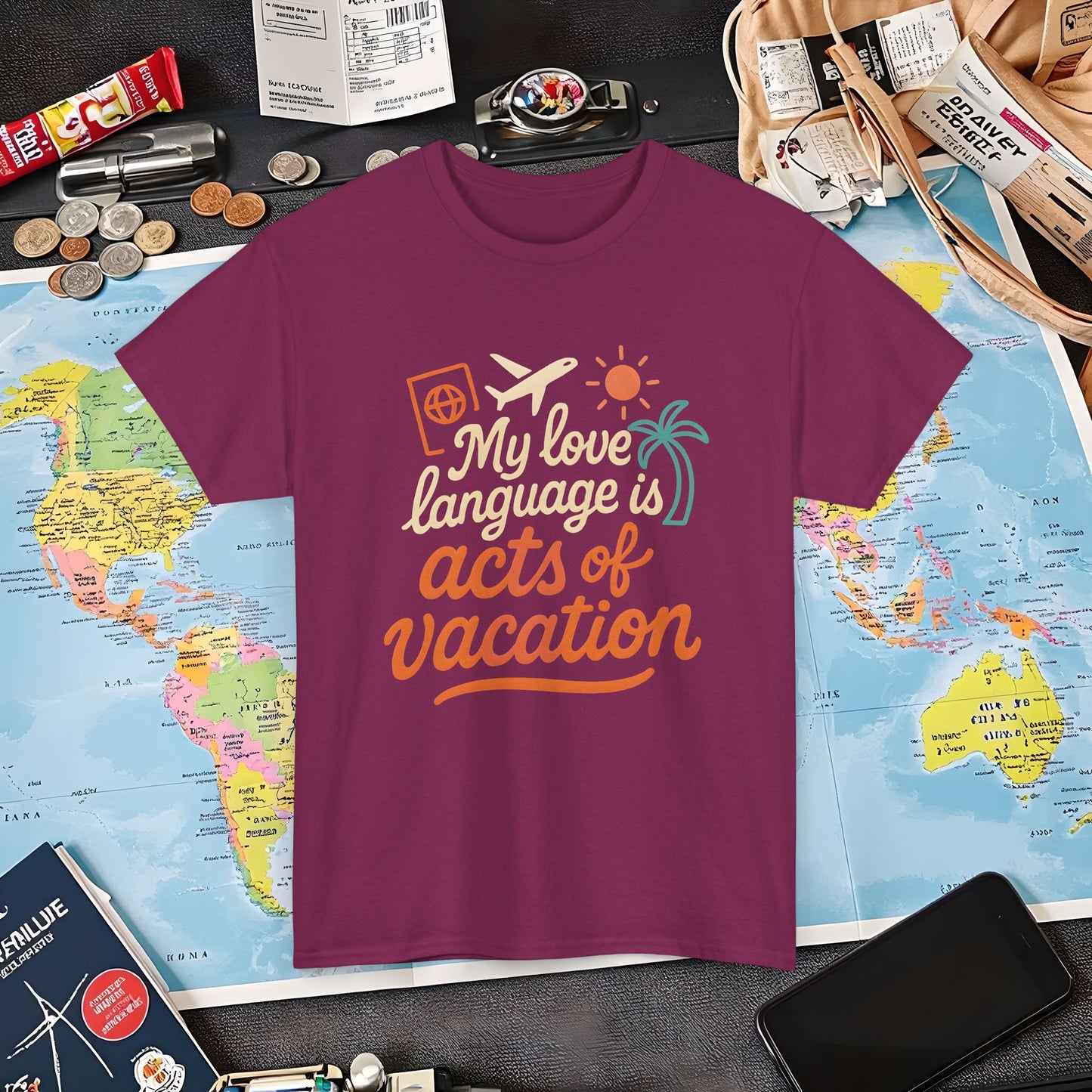 My Love Language Is Acts of Vacation – Retro Travel Love Tee | Layover Club Air Travel T-Shirts | Jetsetter, Airport, and International Flight Tees
