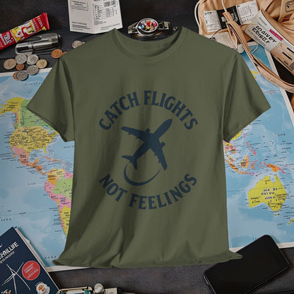 Catch Flights Not Feelings – Vintage Travel Vibes Tee Air Travel T-Shirts | Jetsetter, Airport, and International Flight Tees