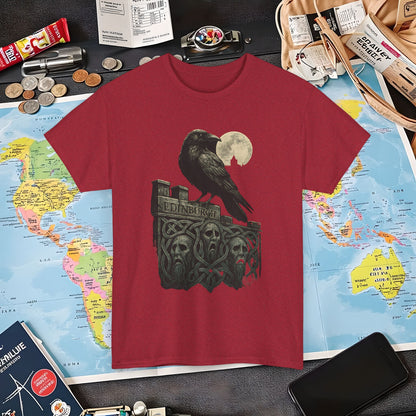 Gothic Crow on Edinburgh’s Haunted Battlements Tee – Dark Tourism Scotland Shirt | Layover Club Air Travel T-Shirts | Jetsetter, Airport, and International Flight Tees
