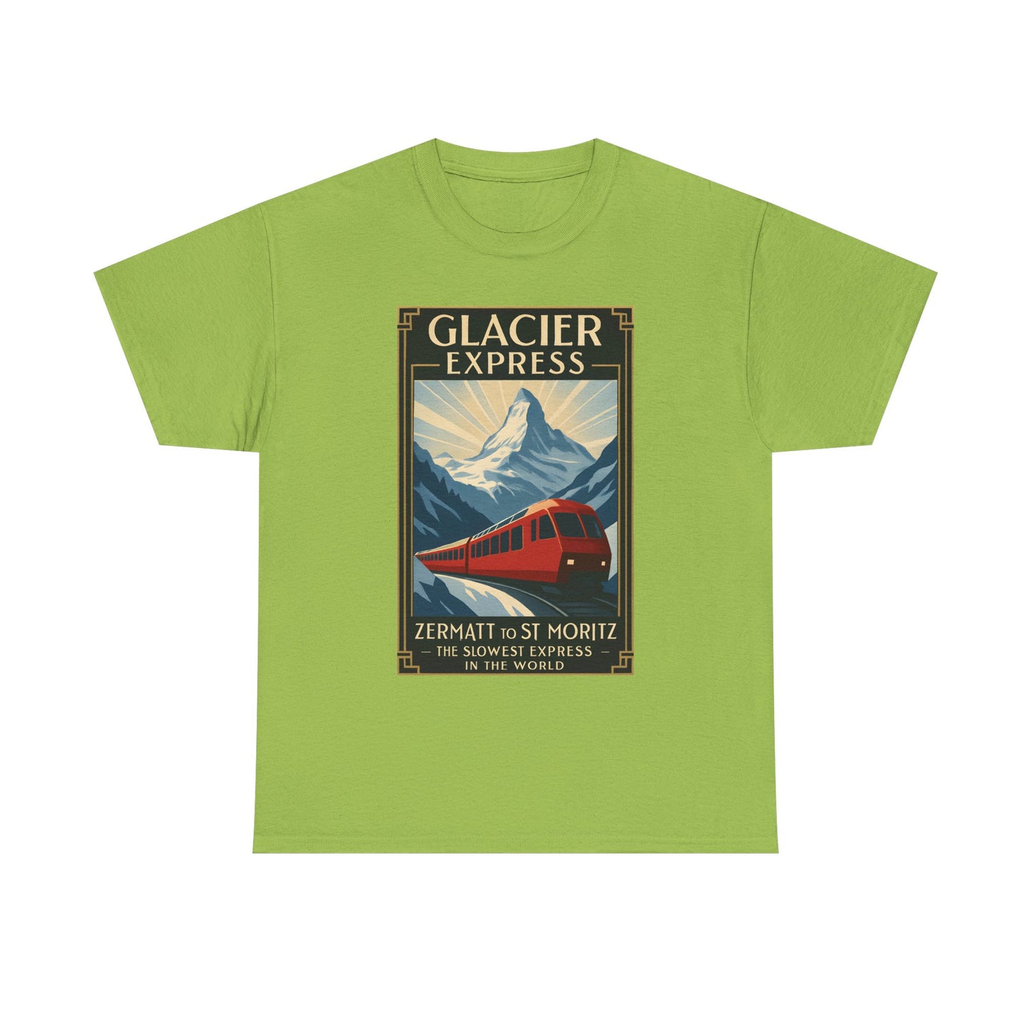Glacier Express – Art Deco Alpine Train Adventure Tee Road Trip & Vehicle Travel T-Shirts | Car, RV, and Motorcycle Adventure Tees