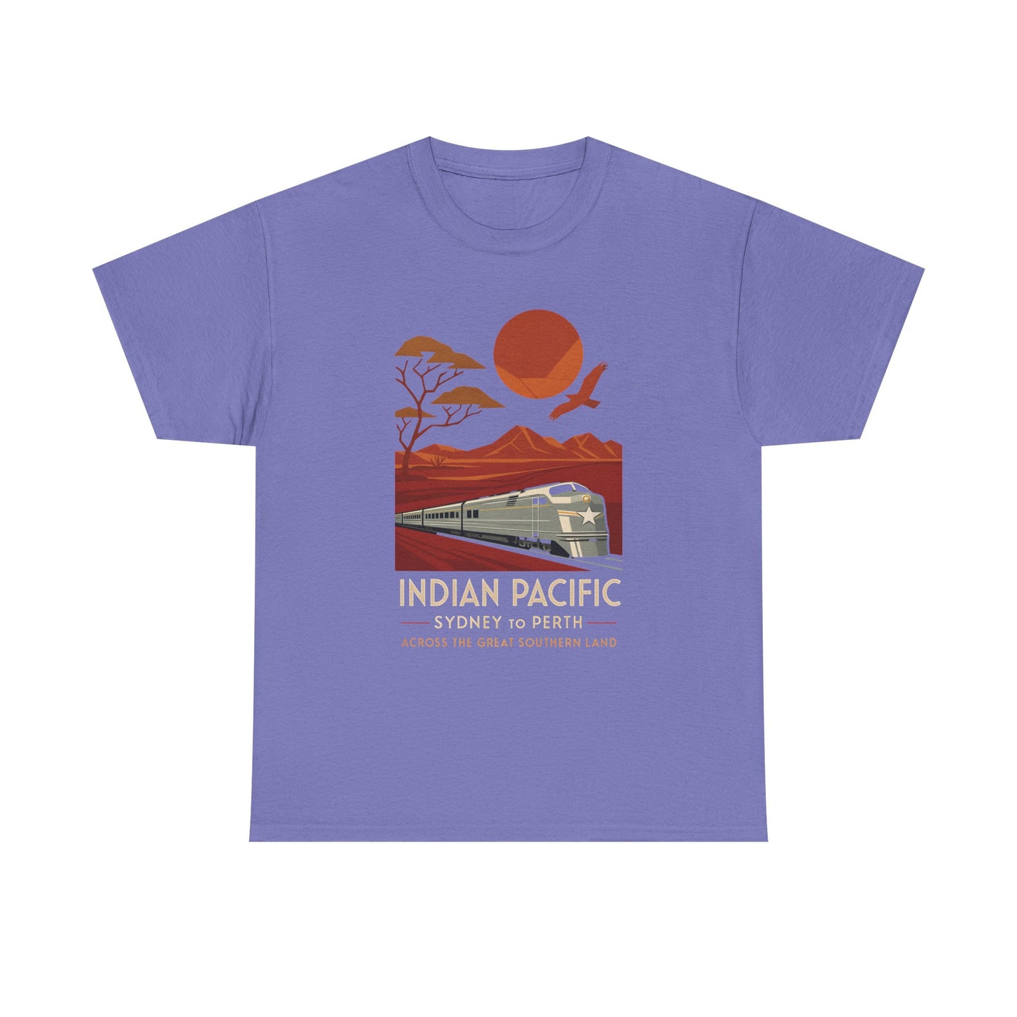 Australian Indian Pacific – Art Deco Desert Crossing Train Tee Road Trip & Vehicle Travel T-Shirts | Car, RV, and Motorcycle Adventure Tees