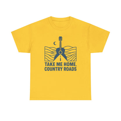 Take Me Home, Country Roads T-Shirt – Guitar Horizon & Open Highway Design Road Trip & Vehicle Travel T-Shirts | Car, RV, and Motorcycle Adventure Tees