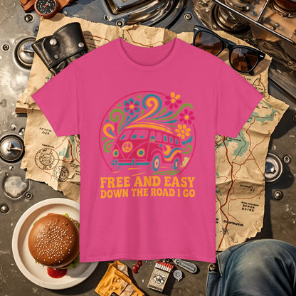 Free and Easy T-Shirt – Retro Hippie Van with Floral Freedom Vibes
