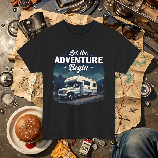 Adventure Awaits Road Trip & Vehicle Travel T-Shirts | Car, RV, and Motorcycle Adventure Tees