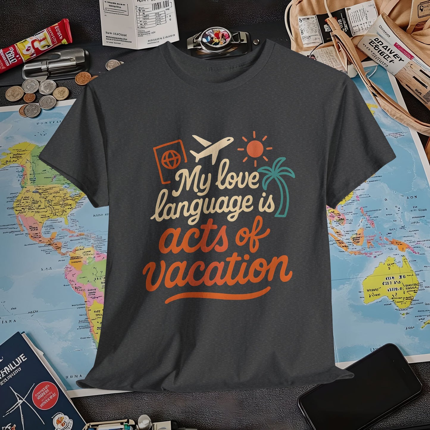My Love Language Is Acts of Vacation – Retro Travel Love Tee | Layover Club Air Travel T-Shirts | Jetsetter, Airport, and International Flight Tees