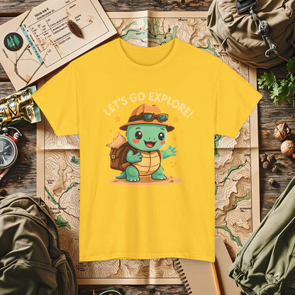 Let’s Go Explore T-Shirt – Cute Turtle Explorer with Travel Gear Design | Camping, Hiking, Rafting & Kayaking Tees for Nature Lovers