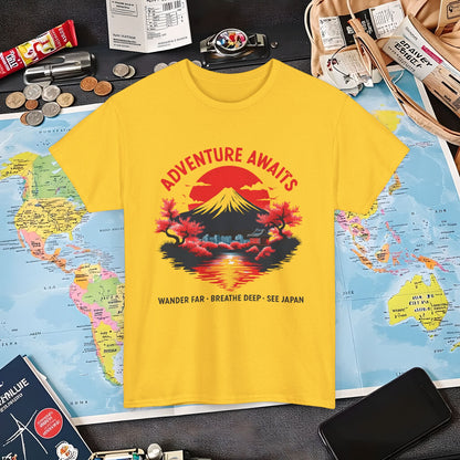 Adventure Awaits – Wander Far, Breathe Deep, See Japan T-Shirt – Scenic Mountain Escape Design Air Travel T-Shirts | Jetsetter, Airport, and International Flight Tees