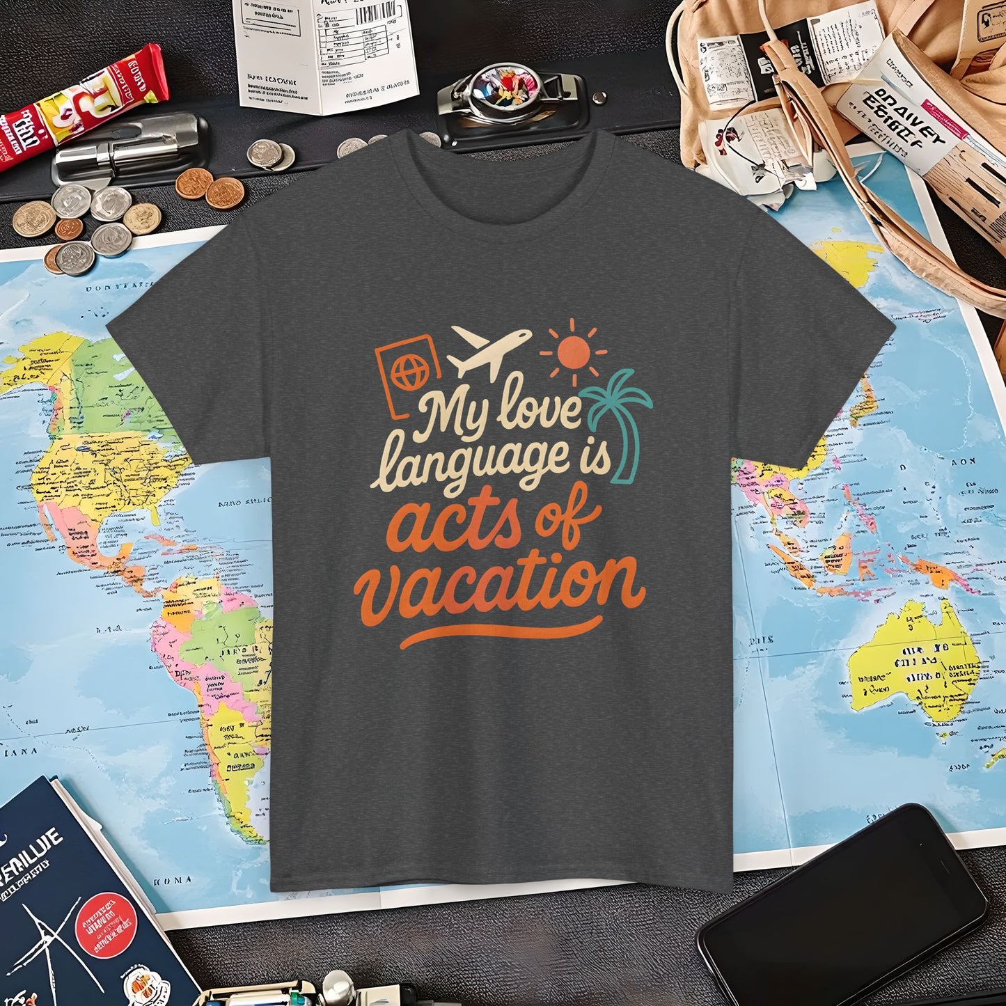 My Love Language Is Acts of Vacation – Retro Travel Love Tee | Layover Club Air Travel T-Shirts | Jetsetter, Airport, and International Flight Tees