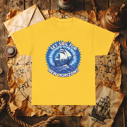 Set Sail for New Horizons T-Shirt – Old Tall Ship on Rough Water Design | Funny & Stylish Tees for Ocean Adventures