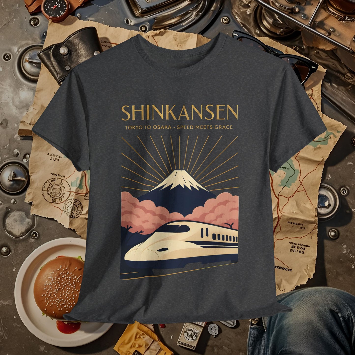 Shinkansen – Art Deco Speed & Grace Japanese Bullet Train Tee Road Trip & Vehicle Travel T-Shirts | Car, RV, and Motorcycle Adventure Tees