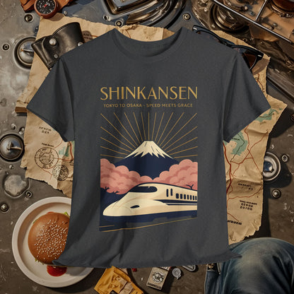 Shinkansen – Art Deco Speed & Grace Japanese Bullet Train Tee Road Trip & Vehicle Travel T-Shirts | Car, RV, and Motorcycle Adventure Tees