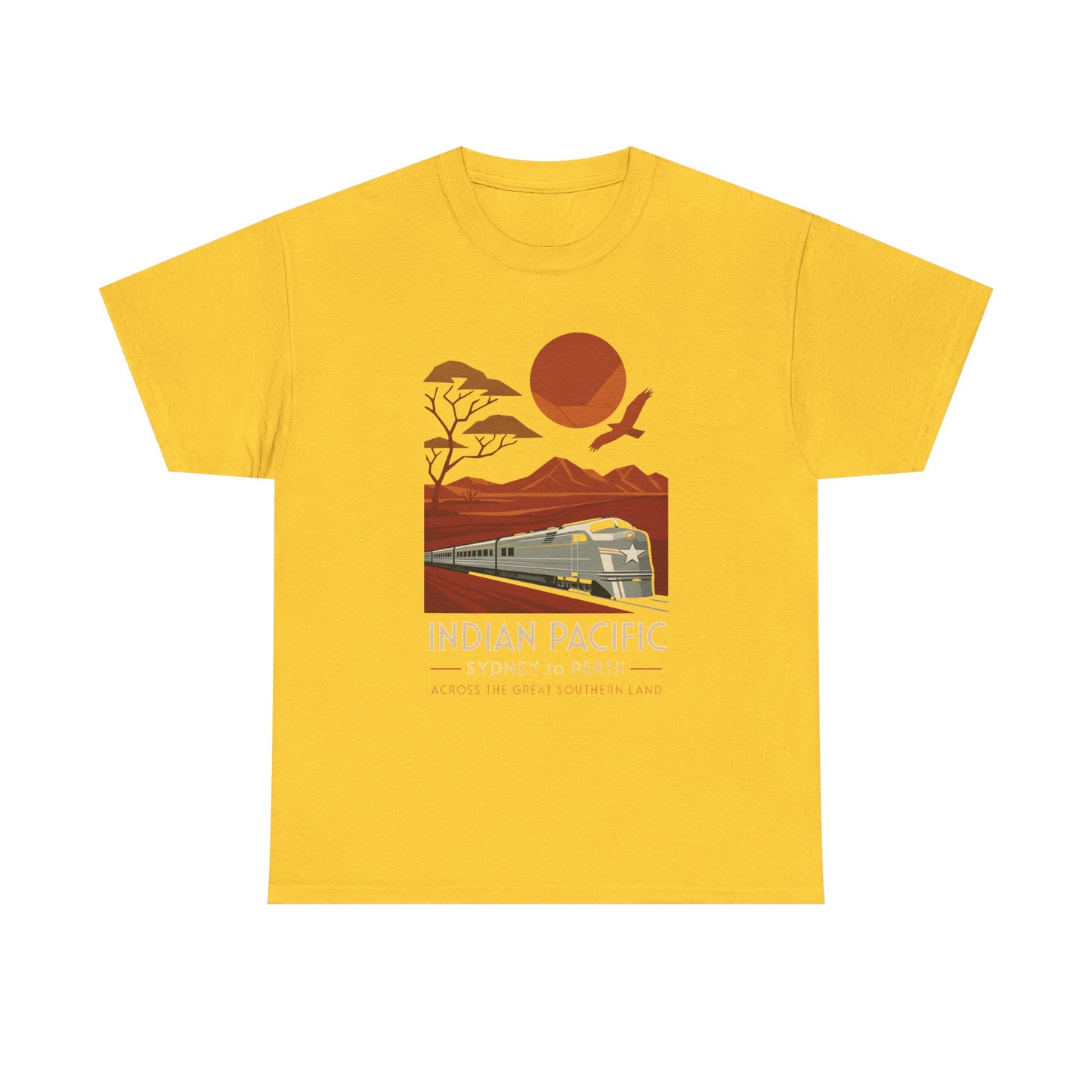 Australian Indian Pacific – Art Deco Desert Crossing Train Tee Road Trip & Vehicle Travel T-Shirts | Car, RV, and Motorcycle Adventure Tees