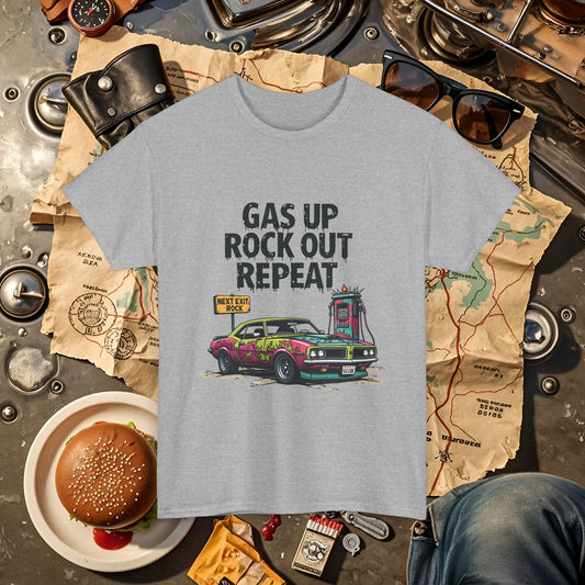 Gas Up, Rock Out and Repeat Road Trip & Vehicle Travel T-Shirts | Car, RV, and Motorcycle Adventure Tees