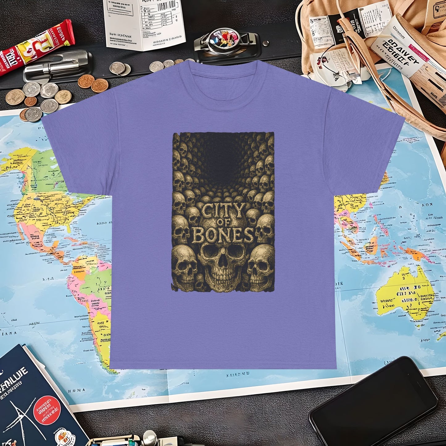 City of Bones Paris Tee – Gothic Skull Catacomb Tunnel Artwork | Layover Club Air Travel T-Shirts | Jetsetter, Airport, and International Flight Tees
