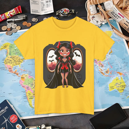 Vampire Flight Attendant T-Shirt – Gothic Girl with Bats Flying Outside the Plane Air Travel T-Shirts | Jetsetter, Airport, and International Flight Tees