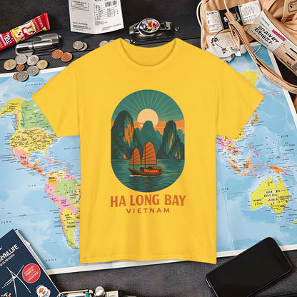Ha Long Bay Vietnam T-Shirt – Art Deco Junk Boat Travel Shirt for Southeast Asia Lovers Air Travel T-Shirts | Jetsetter, Airport, and International Flight Tees