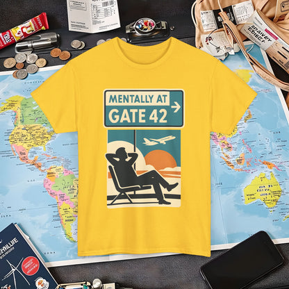 Mentally at Gate 42 Tee – Retro Airport Daydream Vibes Shirt Air Travel T-Shirts | Jetsetter, Airport, and International Flight Tees