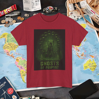 Neon Green Pripyat Ferris Wheel & Ghostly Silhouettes Tee – Chernobyl Dark Tourism Shirt | Layover Club Air Travel T-Shirts | Jetsetter, Airport, and International Flight Tees