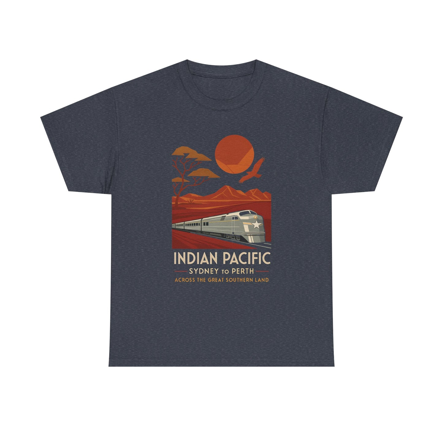 Australian Indian Pacific – Art Deco Desert Crossing Train Tee Road Trip & Vehicle Travel T-Shirts | Car, RV, and Motorcycle Adventure Tees