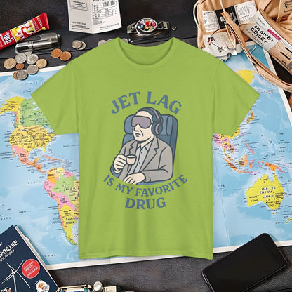 Jet Lag Is My Favorite Drug – Vintage Espresso & Travel Vibes Tee Air Travel T-Shirts | Jetsetter, Airport, and International Flight Tees