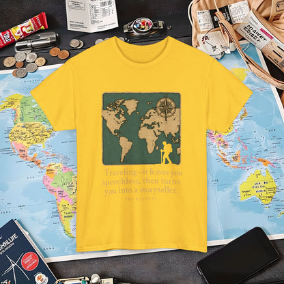 Speechless to Storyteller – Vintage Map Wanderlust Quote Tee  Air Travel T-Shirts | Jetsetter, Airport, and International Flight Tees