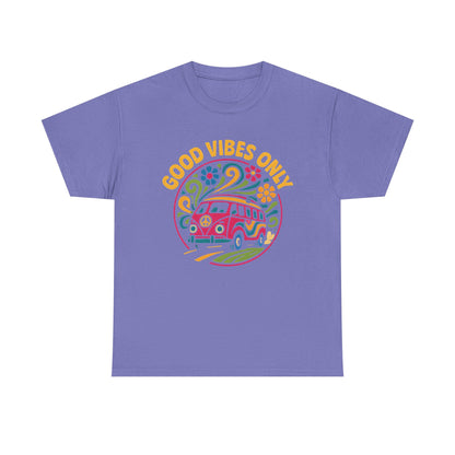 Good Vibes Only T-Shirt – Retro Hippie Van with 70s-Inspired Positivity Road Trip & Vehicle Travel T-Shirts | Car, RV, and Motorcycle Adventure Tees