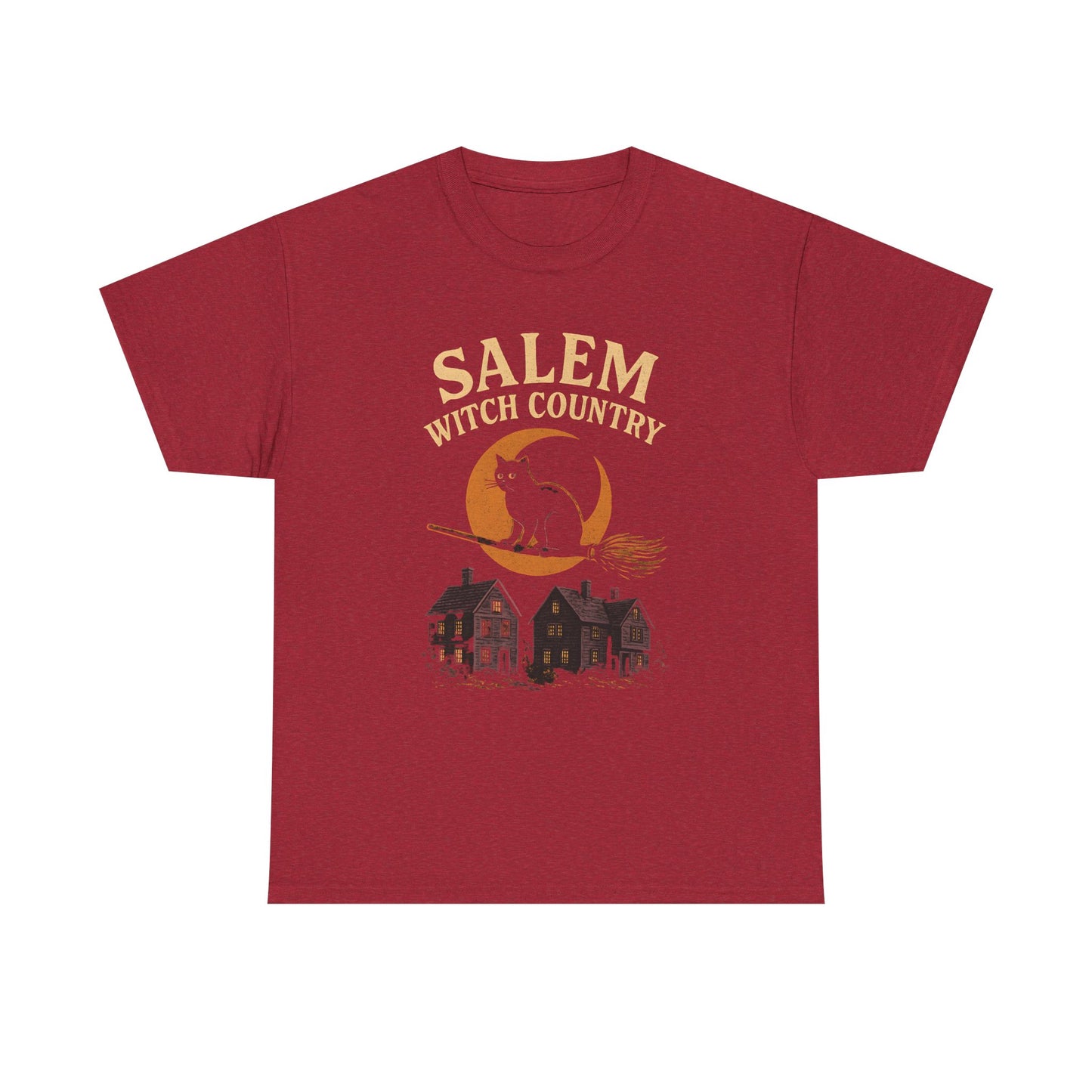 Salem Witch Country Black Cat & Moon Graphic Tee – Gothic Massachusetts Travel Shirt | Car, RV, and Motorcycle Adventure Tees