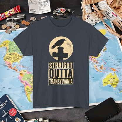 Straight Outta Transylvania Raven Cross Tee – Gothic Travel Romania Shirt | Layover Club Air Travel T-Shirts | Jetsetter, Airport, and International Flight Tees
