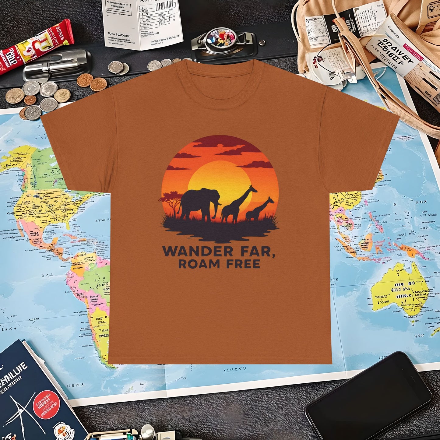 Copy of Wander Dream Big T-Shirt – Tropical Sunset with Palm Silhouettes Design Air Travel T-Shirts | Jetsetter, Airport, and International Flight Tees