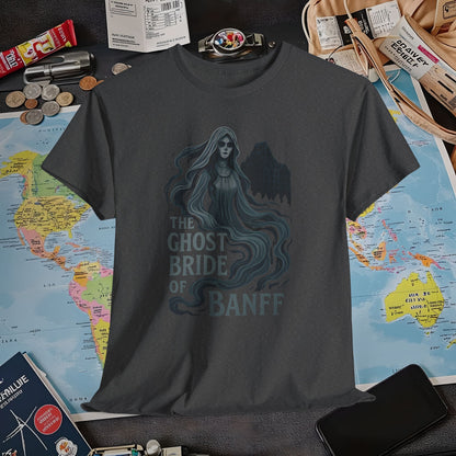 Ghostly Bride at Banff Springs Hotel Shirt – Haunted Canadian Hotel Dark Tourism Tee | Layover Club Air Travel T-Shirts | Jetsetter, Airport, and International Flight Tees