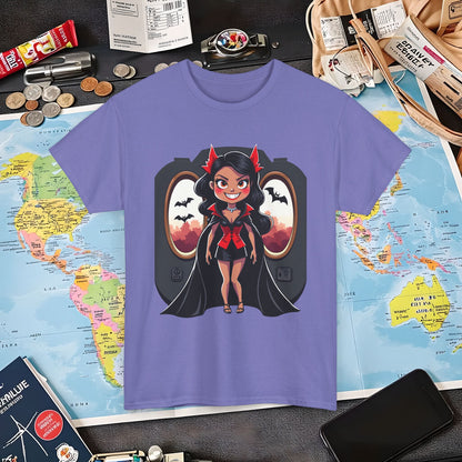 Vampire Flight Attendant T-Shirt – Gothic Girl with Bats Flying Outside the Plane Air Travel T-Shirts | Jetsetter, Airport, and International Flight Tees