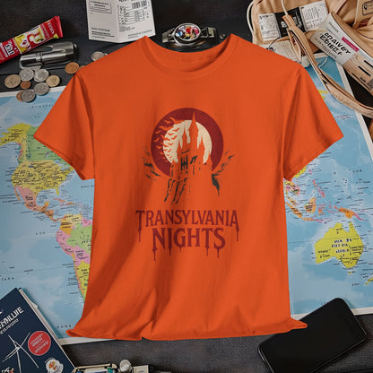 Gothic Transylvania Castle under Crimson Moon Tee – Dark Travel Romania Shirt | Layover Club Air Travel T-Shirts | Jetsetter, Airport, and International Flight Tees