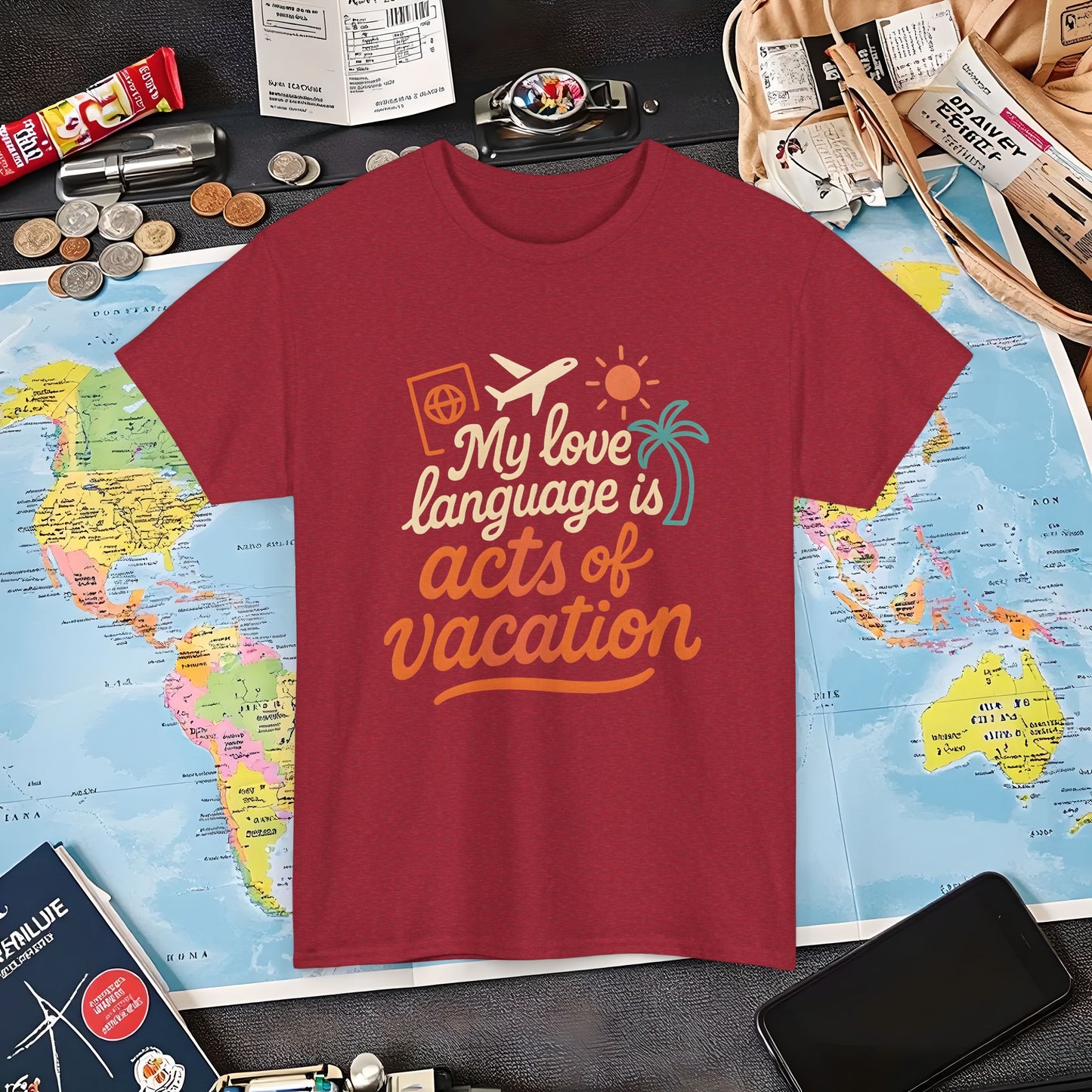 My Love Language Is Acts of Vacation – Retro Travel Love Tee | Layover Club Air Travel T-Shirts | Jetsetter, Airport, and International Flight Tees