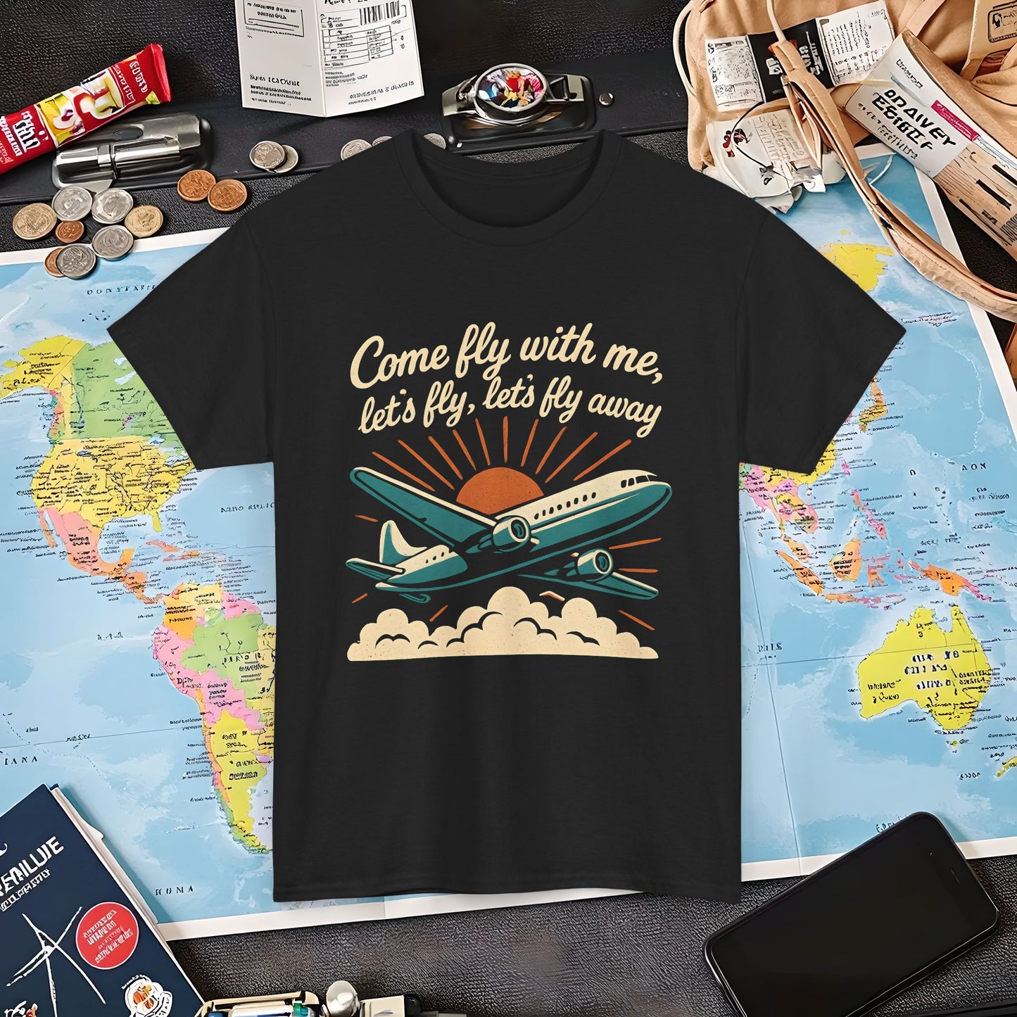 Come Fly With Me T-Shirt – Vintage Skybound Adventure with Retro Airplane DesignAir Travel T-Shirts | Jetsetter, Airport, and International Flight Tees