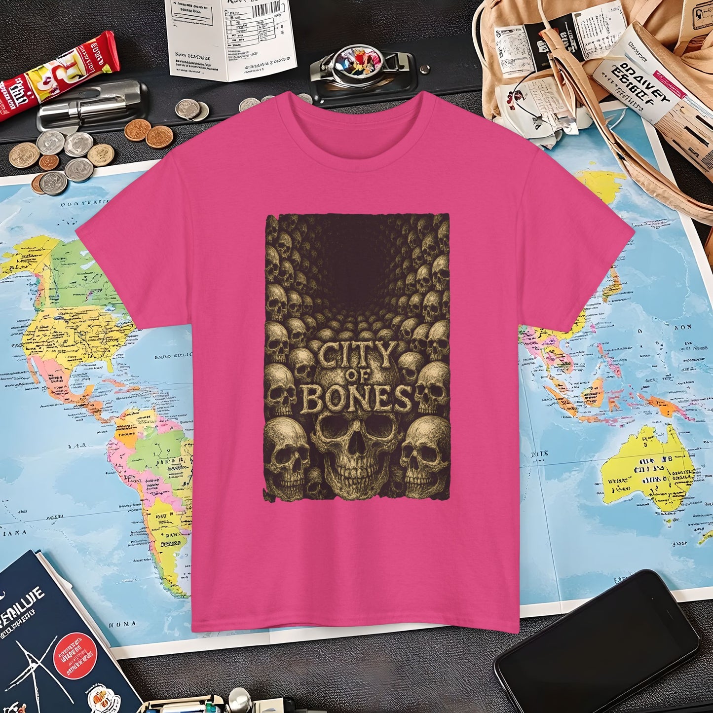 City of Bones Paris Tee – Gothic Skull Catacomb Tunnel Artwork | Layover Club Air Travel T-Shirts | Jetsetter, Airport, and International Flight Tees